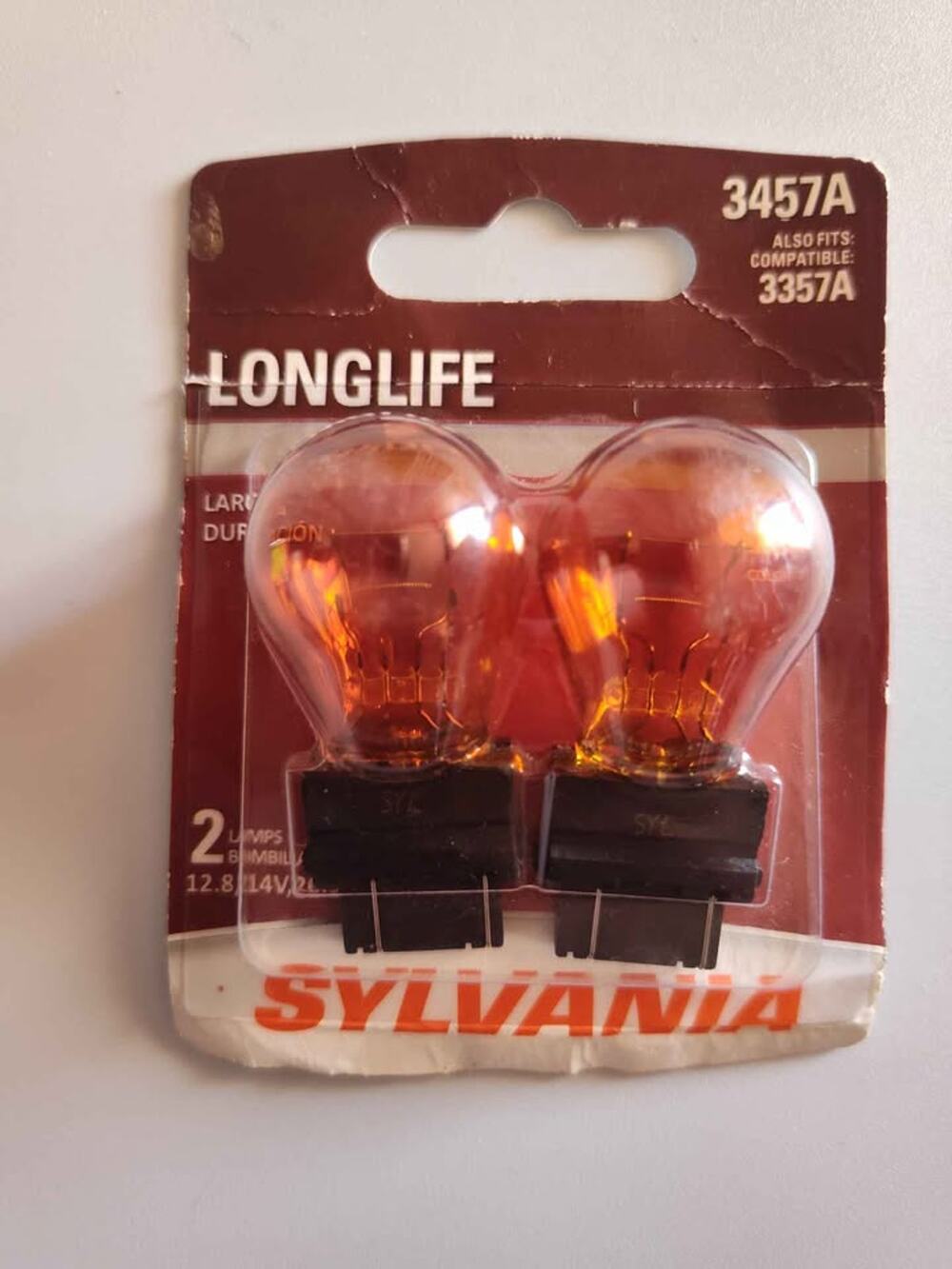 Sylvania long life 3457A / 3357A pack of two  bulbs amber replacement